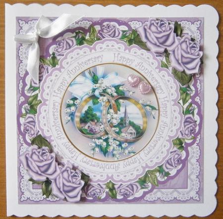 Lilac Rings Happy Anniversary 7in Doily Decoupage Topper by Davina Rundle