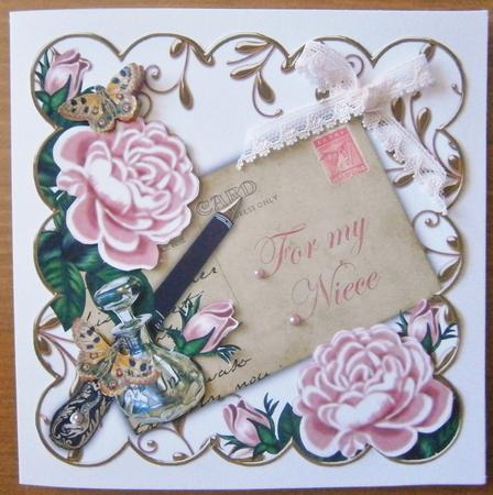 Pink Roses for My Niece Ink Saver 8in Decoupage Topper by Davina Rundle