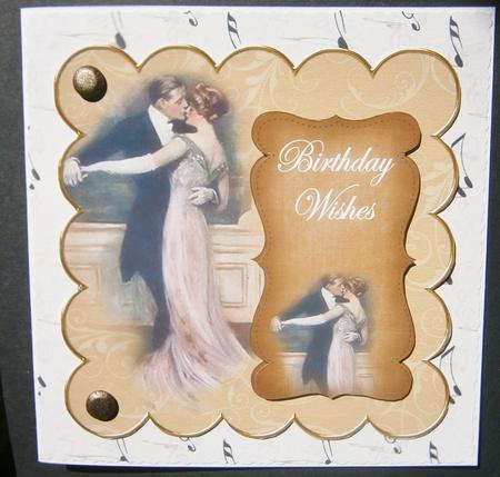 Dancing Couple Gold Birthday Wishes 8in Scallop Topper by Davina Rundle