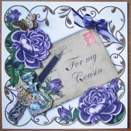 Purple Roses for My Cousin Ink Saver 8in Decoupage Topper by Davina Rundle