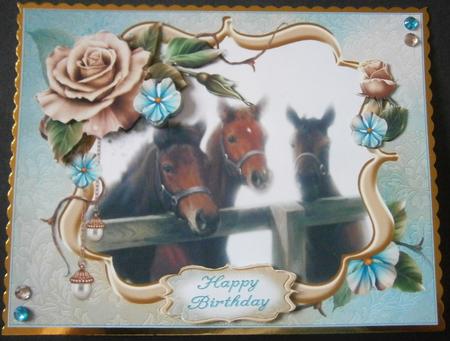 Three Horses at the Fence with Roses by Davina Rundle