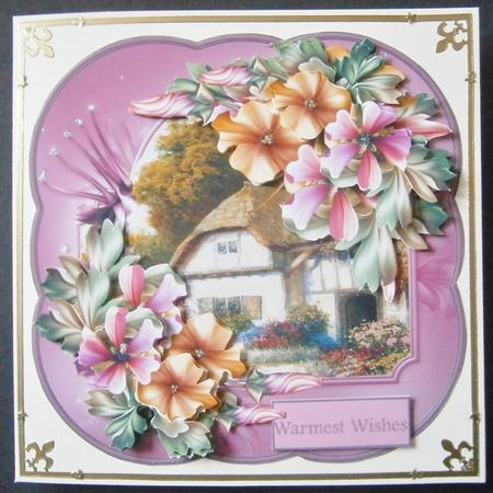 Cottage and Flowers Card with Decoupage by Davina Rundle