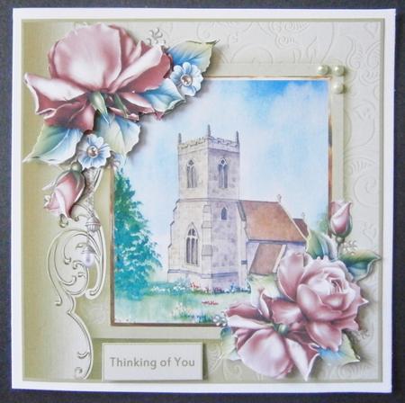 Church View Card with Rose Decoupage by Davina Rundle