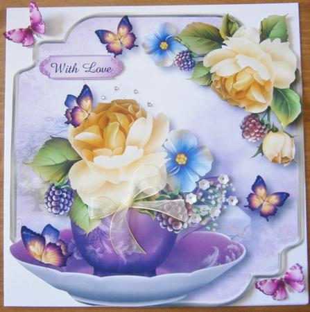 Teacup, Saucer & Yellow Roses - Shaped Topper by Davina Rundle