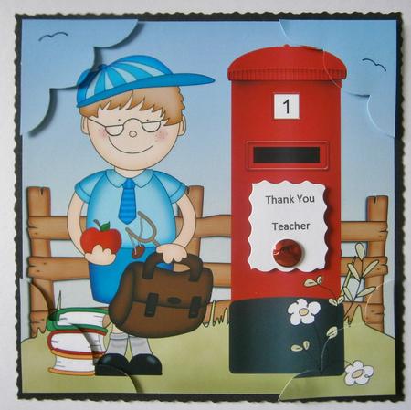 8 x 8 Boyz Zeke Schoolboy Scalloped Corner Topper by Davina Rundle