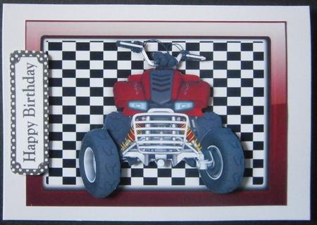 Red Quad Bike in Glass Ornate Frame with Helmet by Davina Rundle