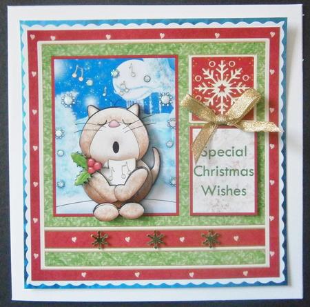 Christmas Carol Singing Cat Card Topper & Decoupage by Davina Rundle