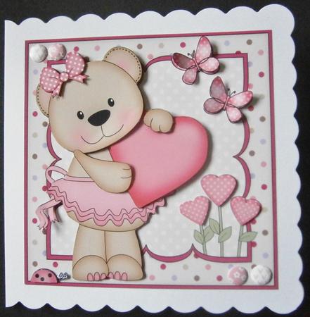 8 x 8 3D Livvy Bear's Heart Mini Kit with 3D Decoupage by Davina Rundle