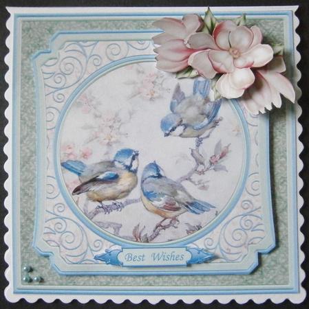 Blue Tits Amongst the Blossom Card Topper & Decoupage by Davina Rundle