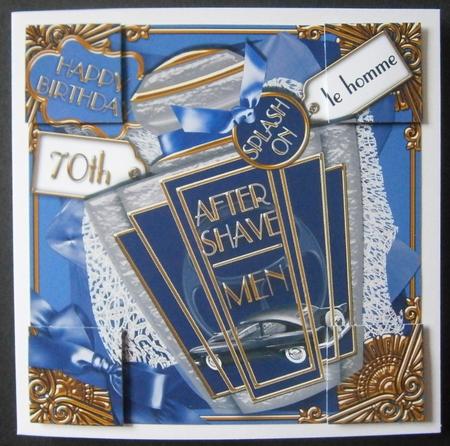 Blue Mens 70th Birthday Aftershave 8in Topper Sheet by Davina Rundle