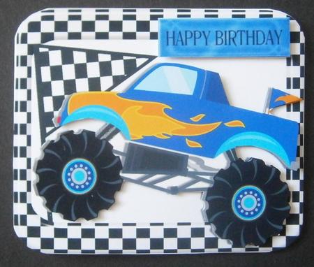 Blue Monster Jeep with Flag and Flames by Davina Rundle