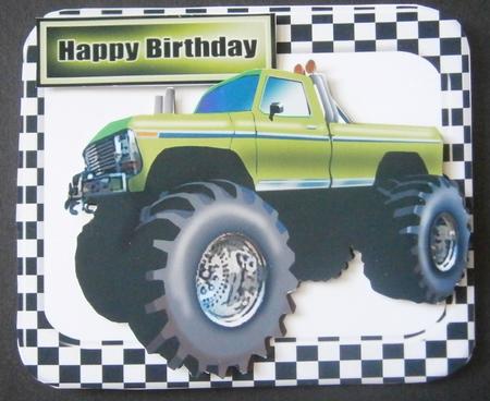 Green 4x4 Monster Truck in Check Frame by Davina Rundle