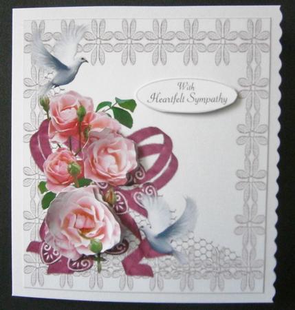 Pink Rose and Doves Sympathy Topper with Decoupage by Davina Rundle