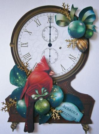 Vintage Clock Shaped Christmas Topper - Red Cardinal by Davina Rundle