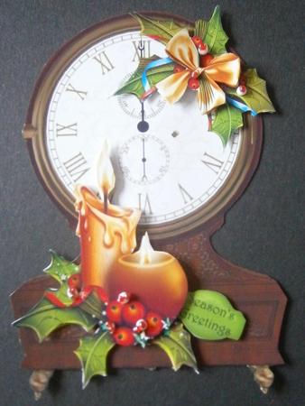 Vintage Clock Shaped Christmas Topper - Candles & Holly by Davina Rundle