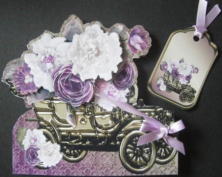 Vintage Car with Purple Flowers Card Mini Kit by Davina Rundle
