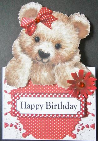 Bear in Red Gingham Bow with Lace Over the Edge Crd by Davina Rundle