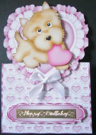 Puppy Love on Frilly Heart Over the Edge Card by Davina Rundle