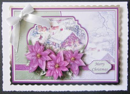 Christmas Winter Village & Plum Poinsettia Decoupage by Davina Rundle