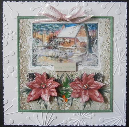 Woodland Cottage and Poinsettias Card by Davina Rundle