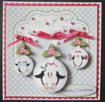 Penguin Holly Baubles Christmas Topper Mini Kit by Davina Rundle