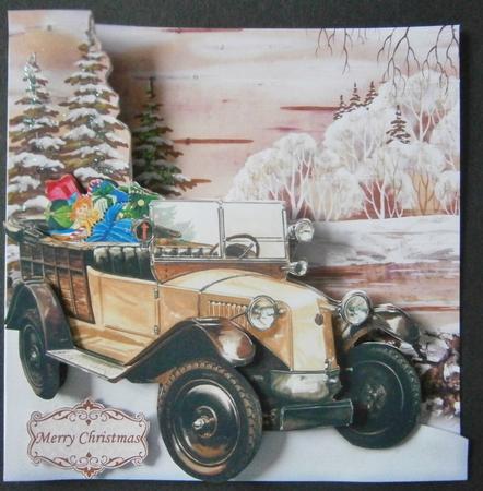 Vintage Car Christmas Shaped Card Kit & Decoupage by Davina Rundle
