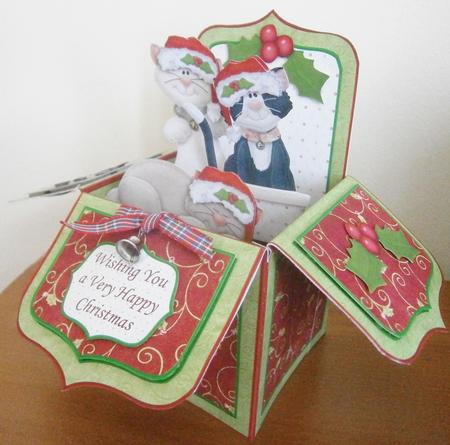 Christmas Cats Pop Up Box Card 7.5" by Davina Rundle