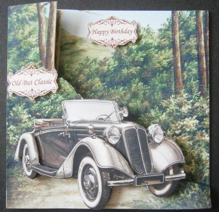Vintage Car Shaped Card Kit & Decoupage by Davina Rundle