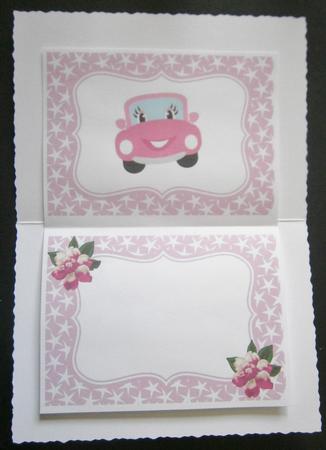Pink Toony Car with Eyelashes & Roses A5 Insert by Davina Rundle
