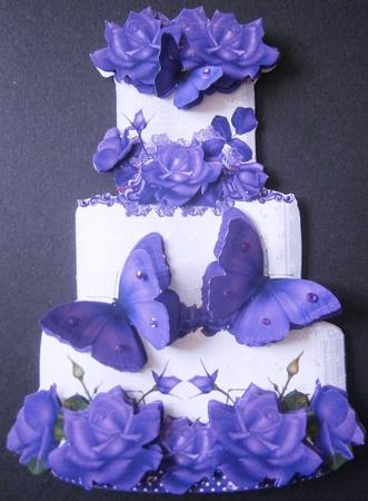 Beautiful Lilac Rose Wedding Cake Shaped Card Kit by Davina Rundle