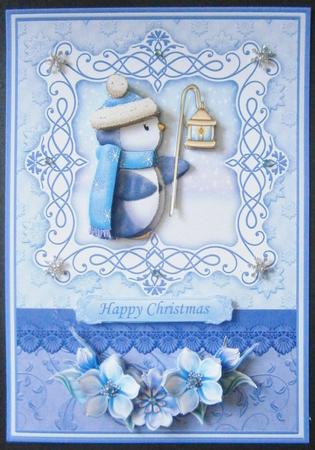 Penguin Lantern Christmas Decoupage Optional Floral Layers by Davina Rundle
