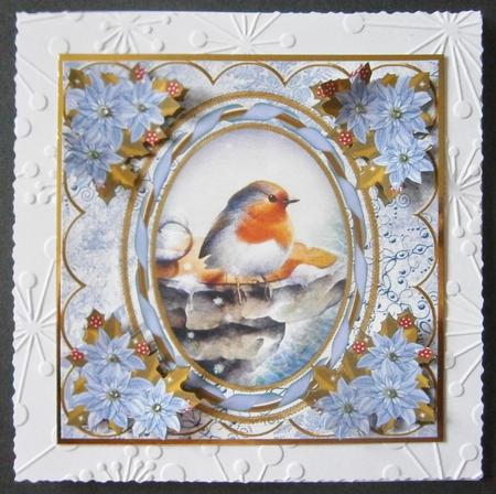 Blue Robin 7in Oval Ribbon Decoupage Topper Sheet by Davina Rundle