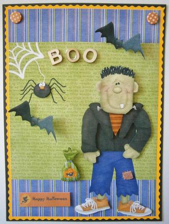Creepy Frankenstein on Green & Purple Backing Paper by Davina Rundle
