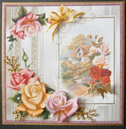 Cottage Rose Card with Decoupage by Davina Rundle