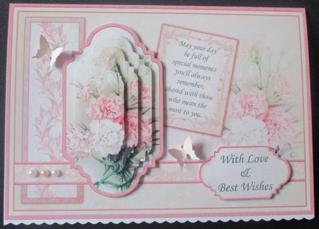 Vintage Peach Carnations Card Topper & Pyramage by Davina Rundle