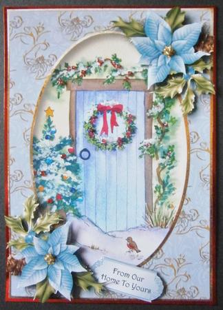 Watercolour Christmas Door, Wreath & Poinsettias by Davina Rundle