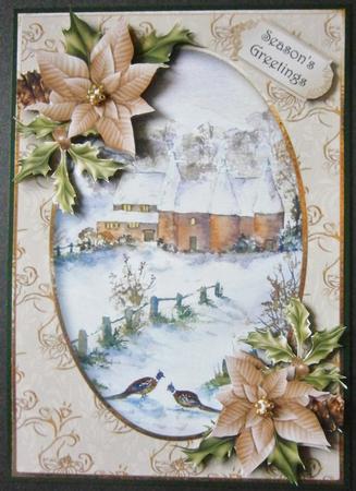 Watercolour Winter Oast Houses & Poinsettias by Davina Rundle