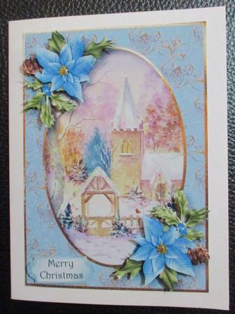 Snowy Christmas Church with Poinsettias by Davina Rundle