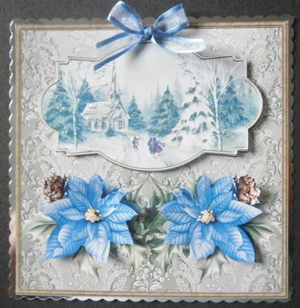 Blue Vintage Poinsettia Card with Decoupage by Davina Rundle