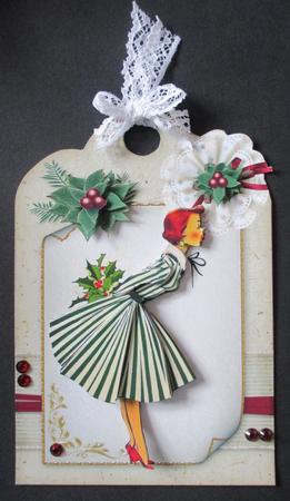 Vintage Lady Christmas Kisses Tag Shaped Topper by Davina Rundle