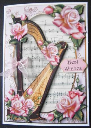 Gorgeous Harp with Sheet Music & Pink Roses by Davina Rundle