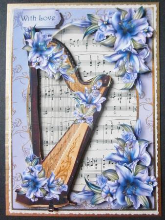 Gorgeous Harp with Sheet Music & Purple Lilies by Davina Rundle