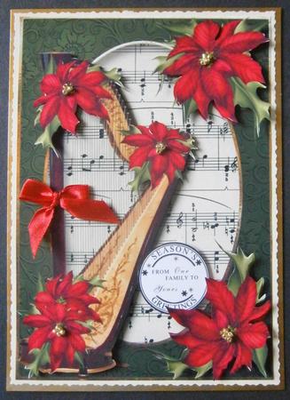Christmas Harp with Sheet Music & Red Poinsettias by Davina Rundle