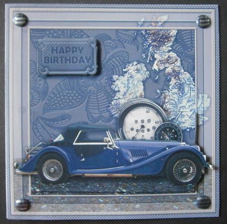 Vintage Austin Morgan Blue Sports Car 6in x 6in Pyramage by Davina Rundle