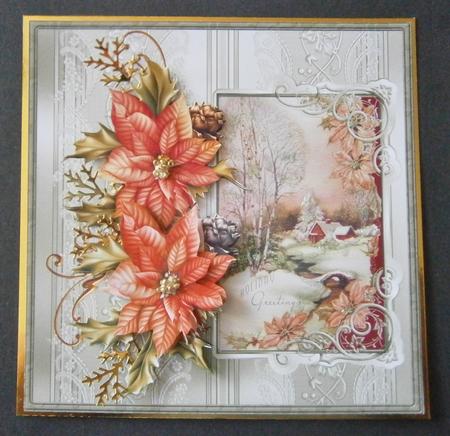Snow Scene and Poinsettias Card by Davina Rundle