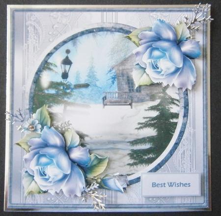 Peaceful Scene and Blue Rose Card by Davina Rundle