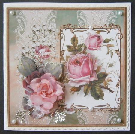 Pink Rose Card with Decoupage by Davina Rundle