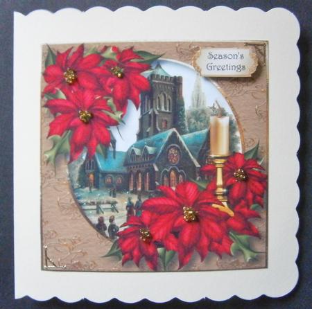 Poinsettias, Candle & Vintage Church by Davina Rundle