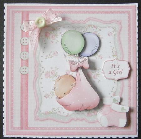 Baby Girl Balloons Card Topper & Decoupage by Davina Rundle