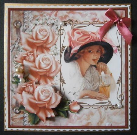 Cool Drink and Pink Rose Card with Decoupage by Davina Rundle